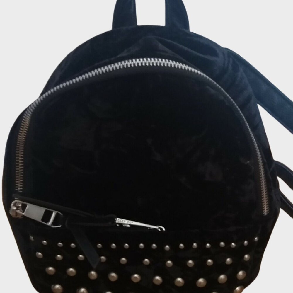 STEVE MADDEN GIRLS BLACK FAUX VELVET MINI STUDDED BACKPACK